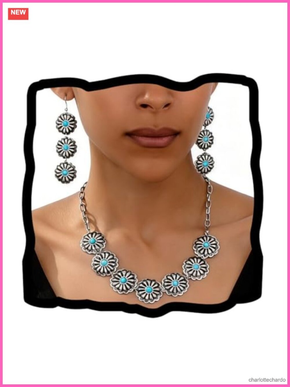 Dmaiy Western Jewelry Set for Women with Turquoise Alloy Necklace and Earrings